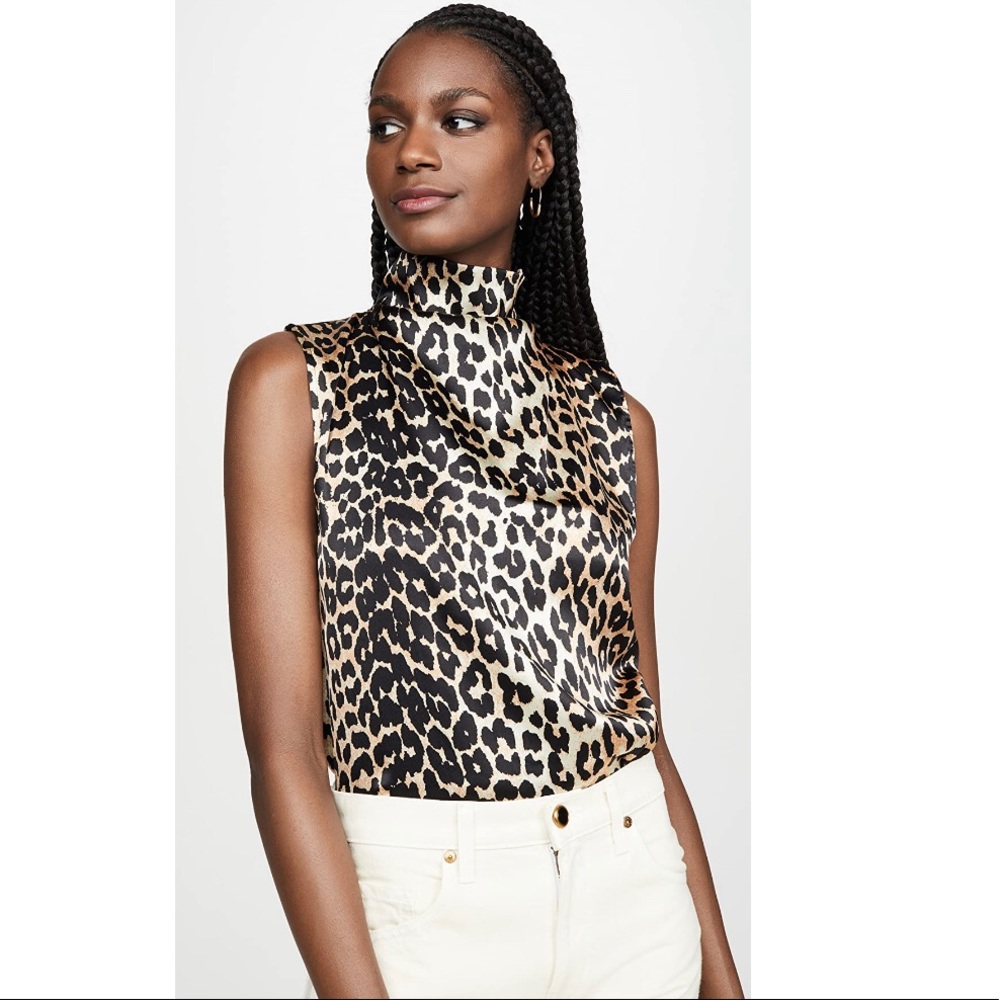 Ganni Leopard Silk Stretch Satin Blouse